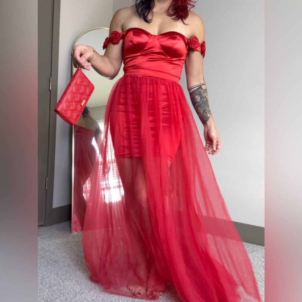 Dress AND matching purse! Stunning valentines silk and mesh rose heart dress